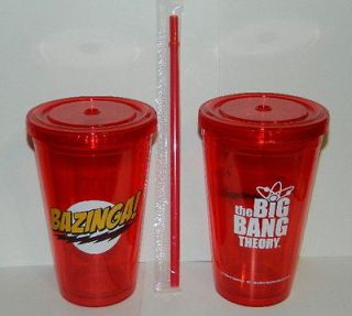   Bang Theory Bazinga and Name Logo 16 oz Acrylic Travel Cup, NEW UNUSED