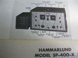 HAMMARLUND SP 400 X RECEIVER PHOTOFACT PHOTOFACTS
