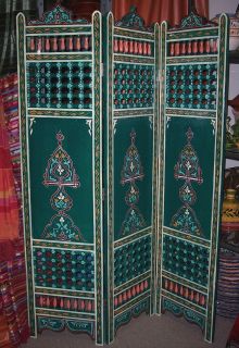MOROCCAN WOOD VINTAGE ROOM DIVIDER SCREEN 3 PANELS SEPERATED 