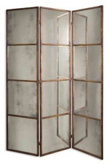 Antique Distressed Glass Standing 3 Panel Room Divider
