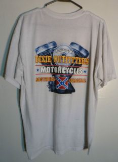 VINTAGE DIXIE OUTFITTERS MOTORCYCLE T SHIRT,NICE COND,SIZE L,WHITE,GRT 