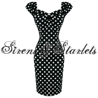COLLECTIF DOLORES BLACK POLKA DOT FITTED VINTAGE 50S CAREER PENCIL 