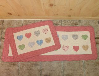 Pink heart Door Mat + Kitchen Mat 2pcs Set Bath Mat Floor Mat / NEW