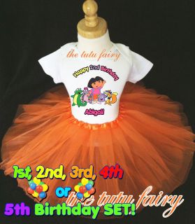 Dora & friends Birthday Girl Shirt Tutu Set outfit name age 2nd 3rd 