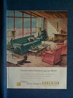 1954 Kroehler Furniture Ad ~ Dover Sofa Princess Chairs ~ Poodle Dog 