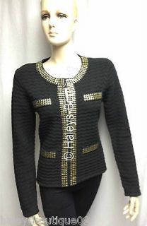 New Michael Simon Studio Size Medium Black Gold Sweater Top Trendy 