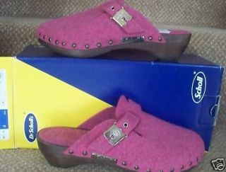 Pink Felt Dr Scholl Sandals Mules clogs shoes 37/4 wood