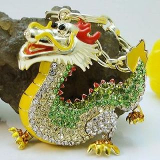 Dragon Animal KEY Ring Chain w Swarovski Crystal Enamel Charm