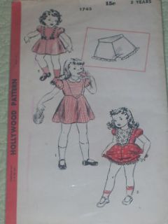 1930s HOLLYWOOD 1745 GIRLS PRETTY DRESS~PANTY PATTERN 2