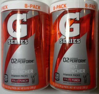   16) Gatorade FRUIT PUNCH 1.23oz Powder Packs ADD TO 20oz water bottle