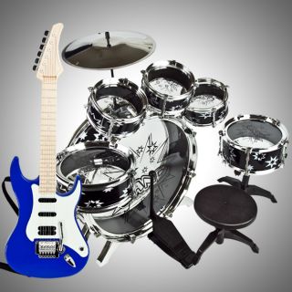 Electric Guitar & Drum Set Boy Toy Musical Instruments Stool 