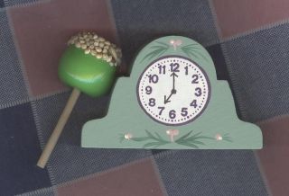 Dollhouse Miniatures Wood Clock Apple on Stick
