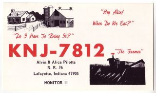 QSL CB Radio Card Indiana IN Lafayette Farm Tractor Alvin & Alice 