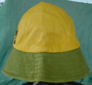 NWT COACH YELLOW/GREEN LEATHER THE LTH DEMI LE RAIN HAT ? P/S