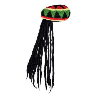 BOB MARLEY JAMAICAN RASTA CAP WITH DREADLOCKS HAT + BLACK WIG NEW