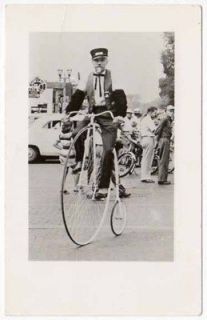 RPPC Man Riding a Penny Farthing High Wheel Bicycle