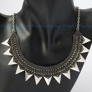   Silvery Punk Meniscus Amboss Spikes Studs Pendant Necklet Necklace