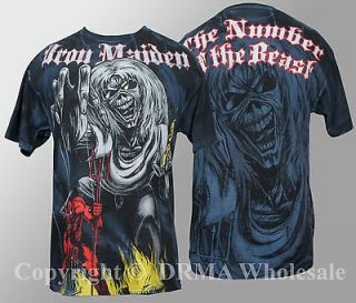 Authentic IRON MAIDEN Sketched Number Of The Beast ALLOVER T Shirt S M 