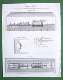 IRON Manufacture Blast Engine Cupola Furnace   Two (2) Antique Print 