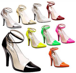 NEW Womens Pointy Cap Toe Clear Transparent Ankle Wrap Strap Neon 
