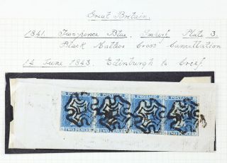   PENNY BLUE STRIP OF FOUR ON ORIGINAL COVER EDINBURGH TO CRIEFF 1843