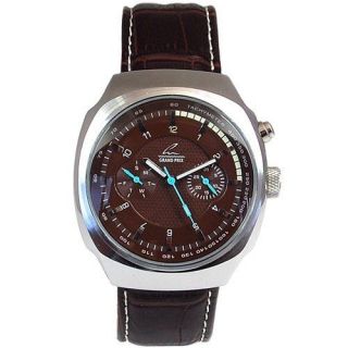Grand Prix Chronograph Brown Leather Strap Mens Watch