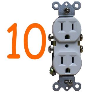 10) White Duplex Receptacle Grounded Outlet 15 Amp