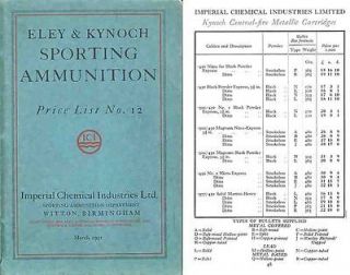 Kynoch 1931 Eley, Curtis Harvey, Nobel (ICI) Ammunition Catalog