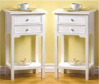 Set of Two (2)** WHITE SIDE END NIGHTSTAND TABLE WITH TWO DRAWERS 