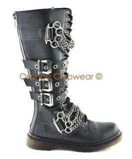   DISORDER 402 Mens Combat Style Punk Goth Knee High Buckle Boots Shoes