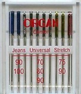 ORGAN DOMESTIC SEWING MACHINE NEEDLES COMBI PACK , JEANS, UNIVERSAL 