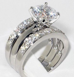   Round CZ Solitaire Bridal Engagement Wedding 3 Piece Ring Set   SIZE 5