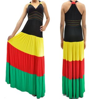 New Rasta Ladies Empress Reggae X Back Bandeau Strap Maxi Dress Size S 