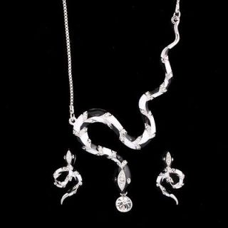 Christmas snake animal necklace earrings Set white Gold GP Swarovski 