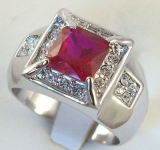 MENS RING simulated Russian RUBY WHITE gold overlay 14