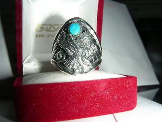   Mens Sterling Silver Genuine Turquoise Eagle Ring Szs10 11 12 13 14