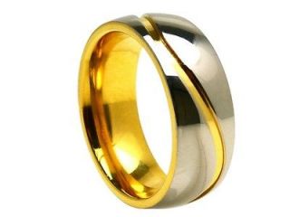 Titanium Ring Celtic Groove Design Two Tone Yellow Gold Plated 