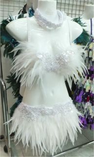 DaNeeNa FTR Feather Dance Drag Bra Skirt Bra Belt White Swan Costume 