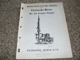 Fairbanks Morse Eclipse Pump ORIGINAL Repair Price List Hit and Miss 