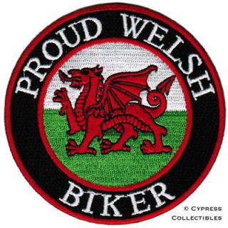 PROUD WELSH BIKER embroidered PATCH WALES FLAG BRITISH iron on UK 