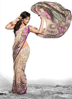 India Bollywood Designer Party Bridal Wedding Embroidery Saree Sari 