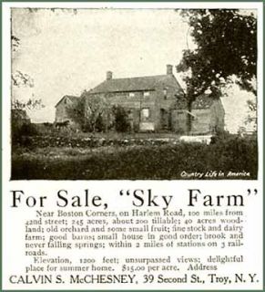   in advertisement for the Sale of Boston Corners, Harlem Road Sky Farm