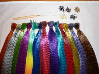 13 Long Grizzly SYNTHETIC FEATHER Hair EXTENSION w/ TOOLS + 100 BEADS 