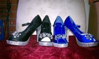 New Beautiful Jeweled w/Glitter WET SEAL Heels In Blue or Black