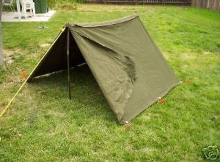 USGI PUP TENT SHELTER HALF, POLES, STAKES 2 PERSON SURVIVAL BUG OUT 