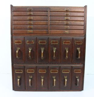 Antique Oak Three Stack File Cabinet 1   12 Drawer 2   6 Upright File 
