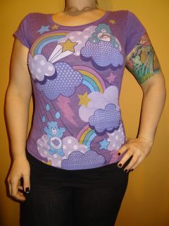 Hard To Find Care Bears Cloudy And Wish Bear Purple T shirt Sz Jrs M 