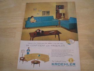 1959 Kroehler Furniture Sofa Chair Large Ad Little Girl on Couch