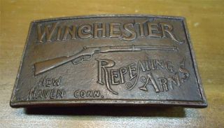 Vintage Solid Brass Winchester Repeating Arms Rifle Belt Buckle