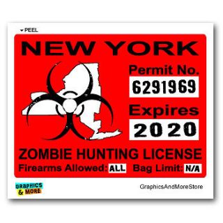 New York NY Zombie Hunting License Permit Red Window Bumper Sticker